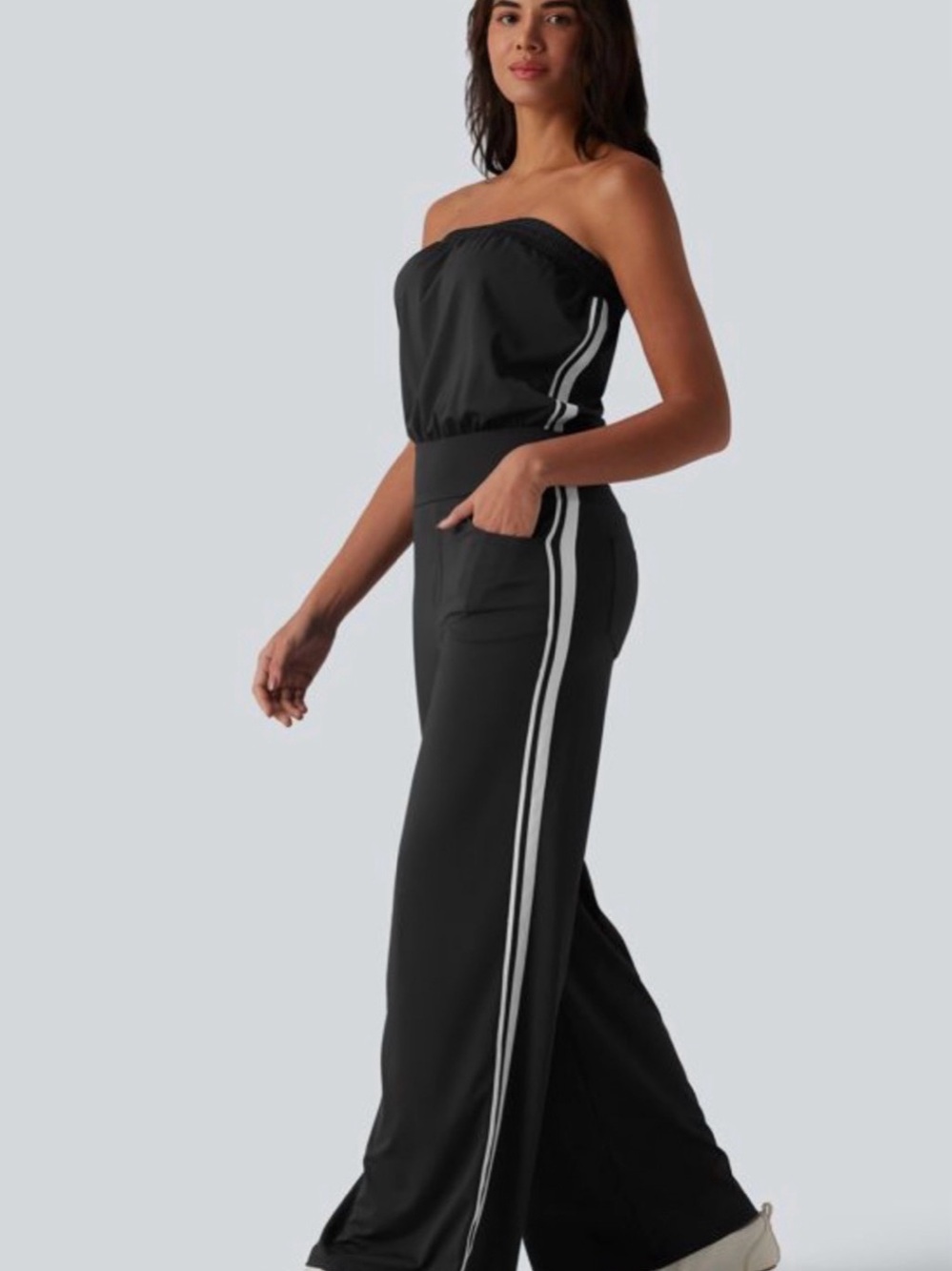 Halara SoftlyZero™ QuickDry Tube Side Stripes Casual Jumpsuit with Pockets-Easy